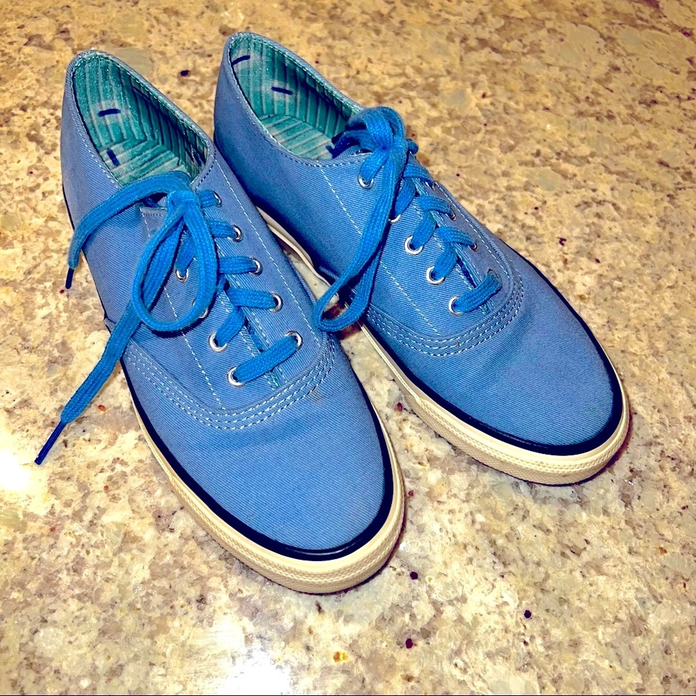 Sperry Topsiders Womens Solid Cornflower Blue Lace Up Sneakers Anti Slip